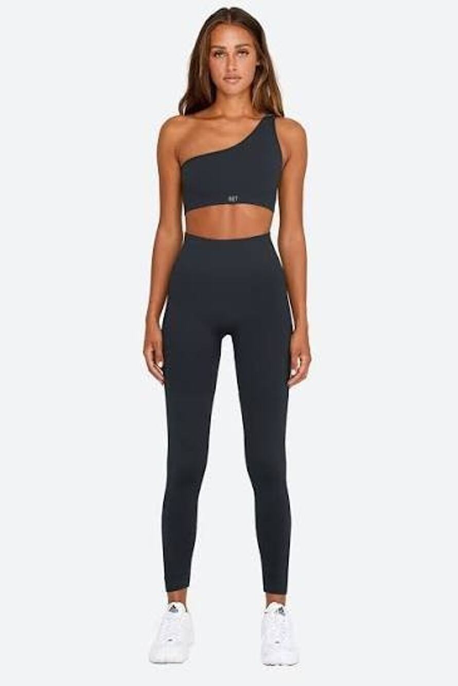 Set Active *Slate Blue Sculptflex Ribbed One Shoulder Bra Legging Set Medium New